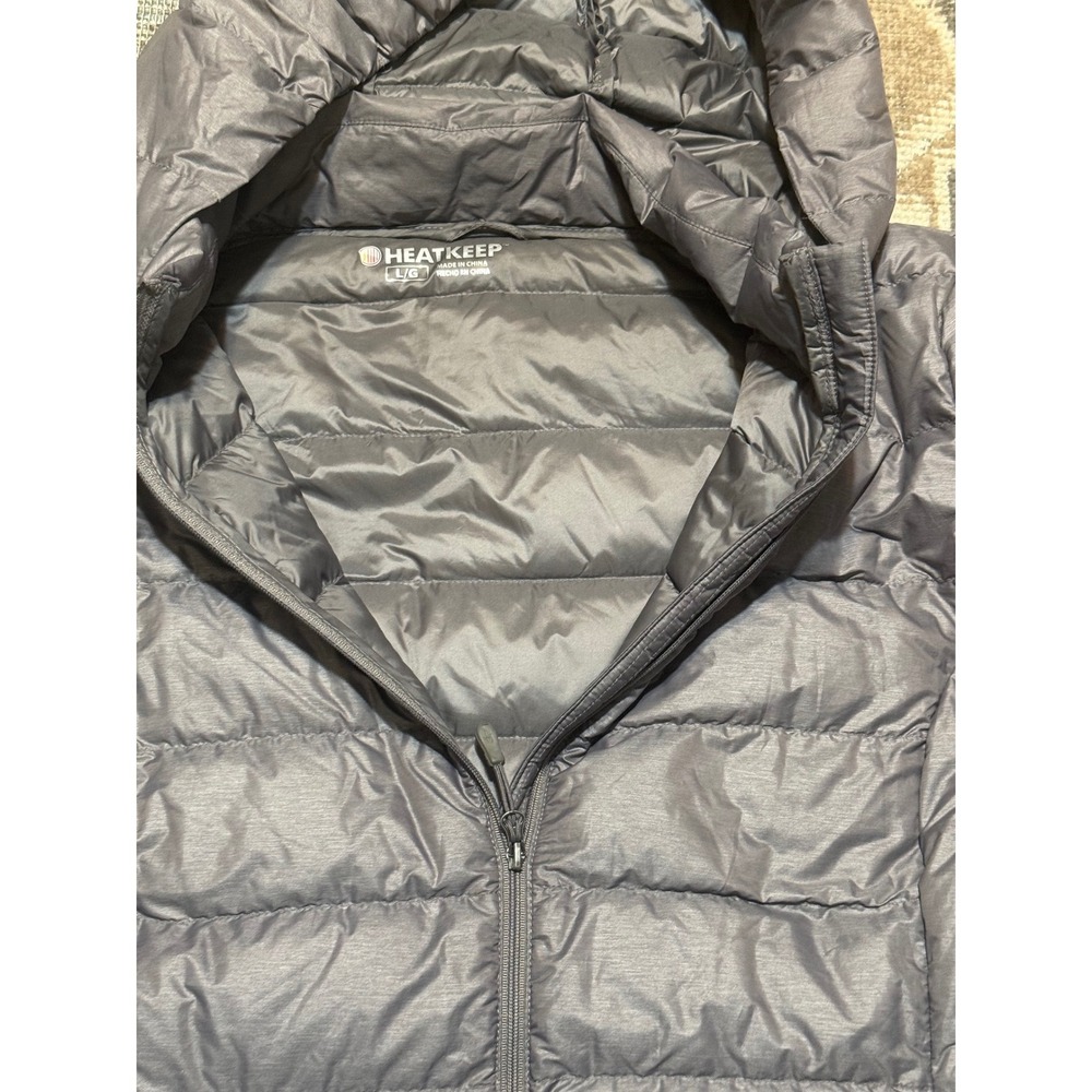Heatkeep Womens Gray Hooded Puffer Jacket Quilted Full Zip Coat Large - Picture 3 of 7